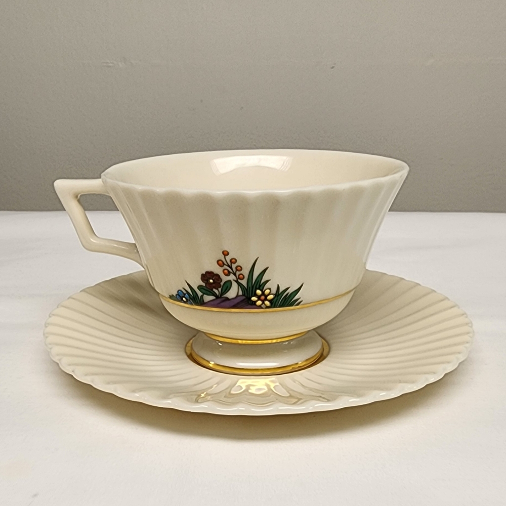 Lenox Gold Stamp Rutledge P-303 Cup & Saucer. Vintage Raised Enamel.